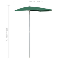 Garden Half Parasol with Pole 180x90 cm Green - UV Protective and Durable