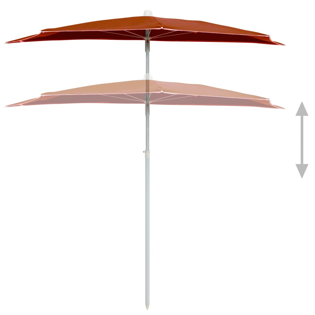 Garden Half Parasol with Pole 180x90 cm Terracotta