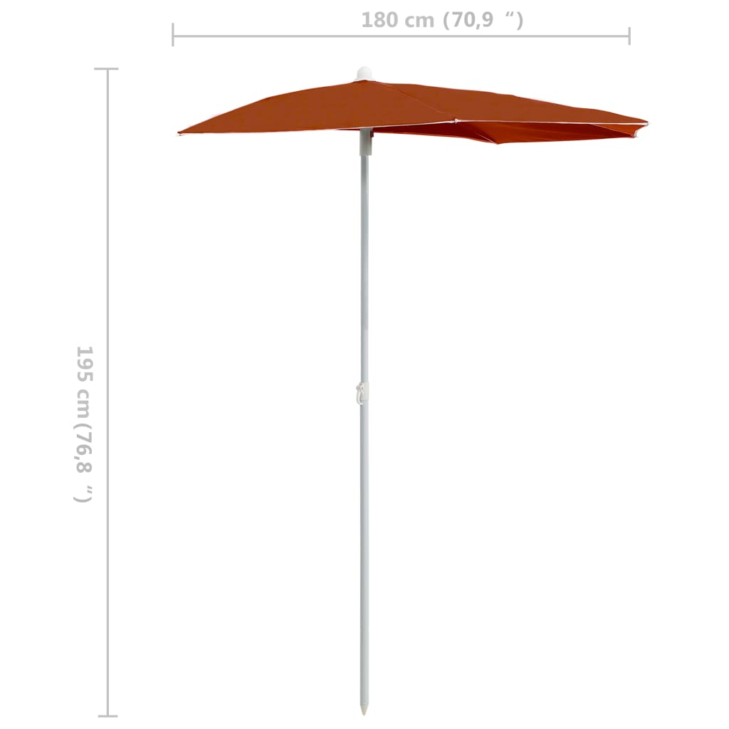 Garden Half Parasol with Pole 180x90 cm Terracotta