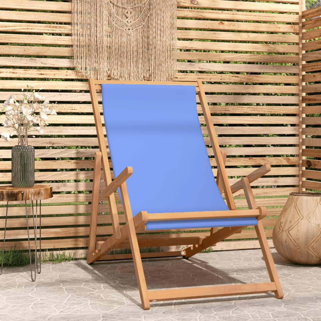 Folding Beach Chair Solid Wood Teak Blue - Durable and Comfortable