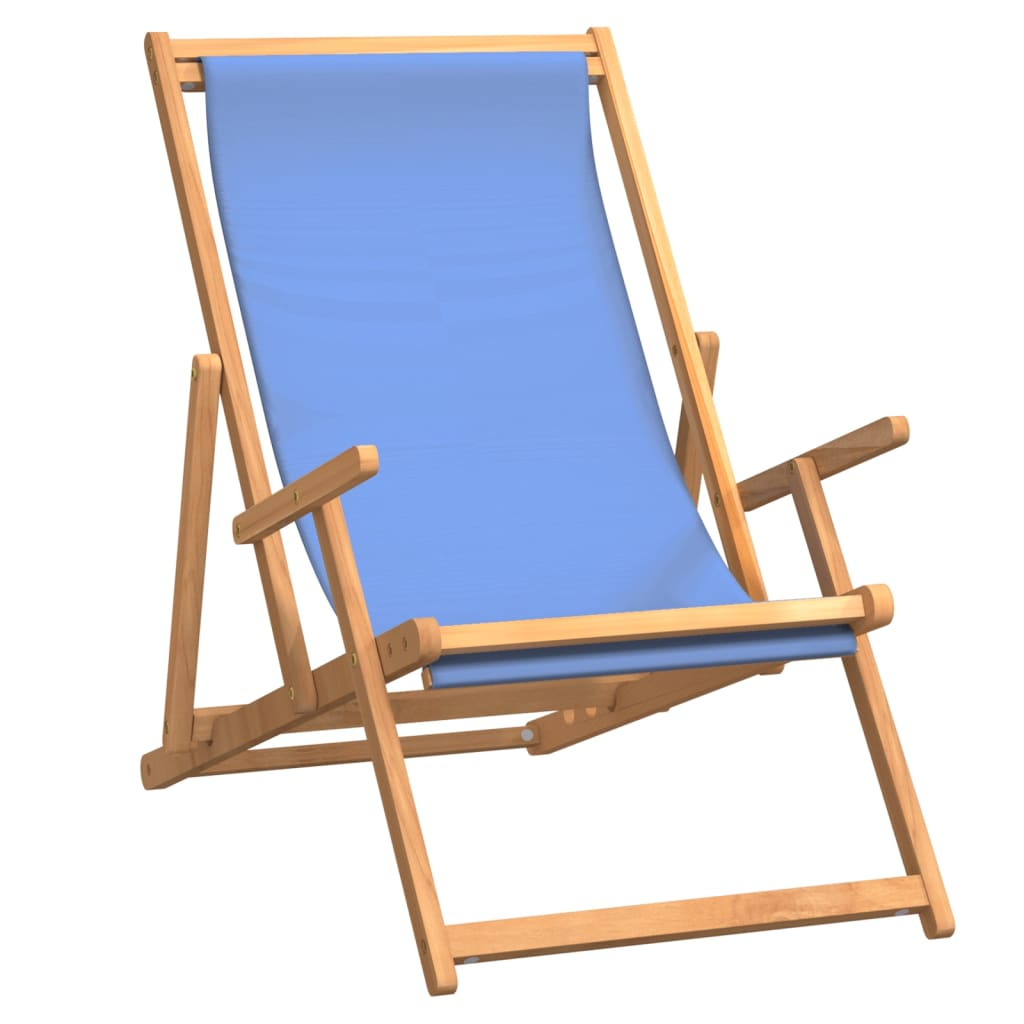 Folding Beach Chair Solid Wood Teak Blue - Durable and Comfortable