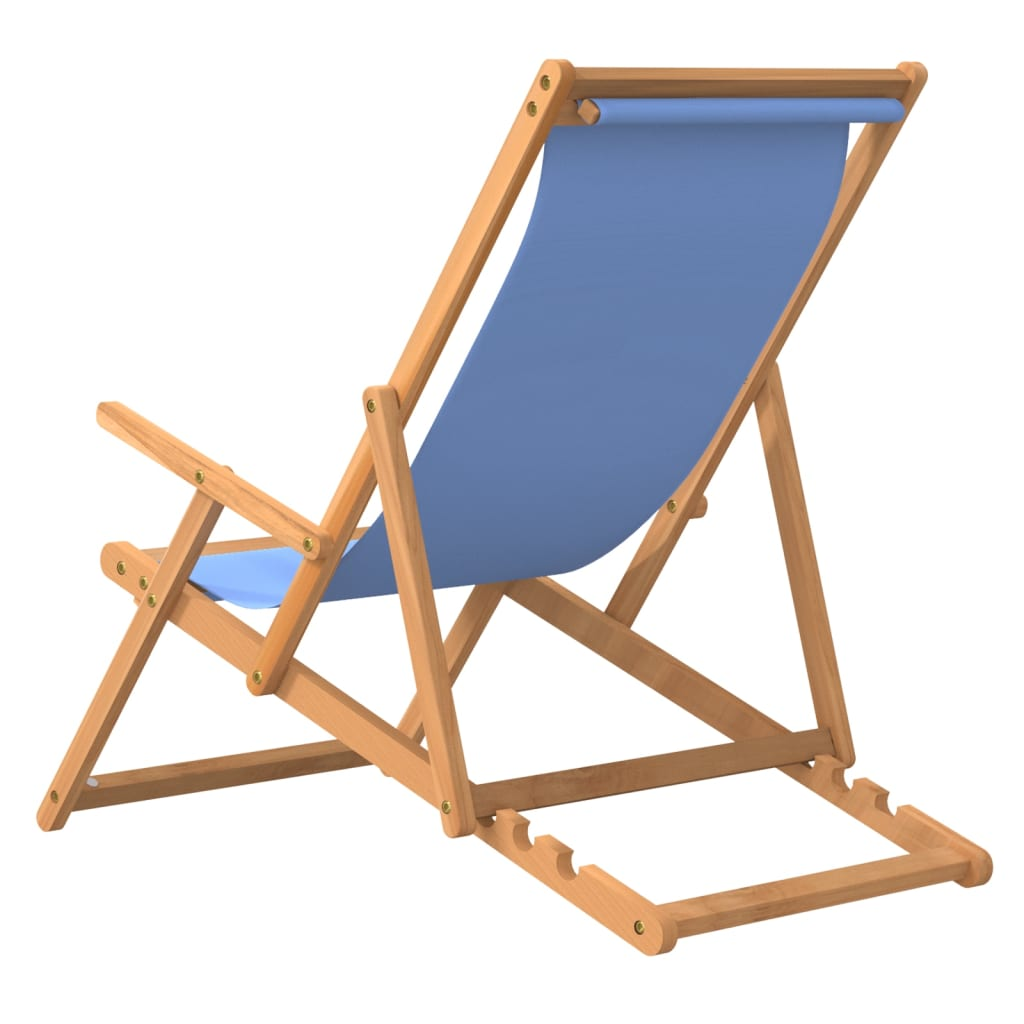 Folding Beach Chair Solid Wood Teak Blue - Durable and Comfortable