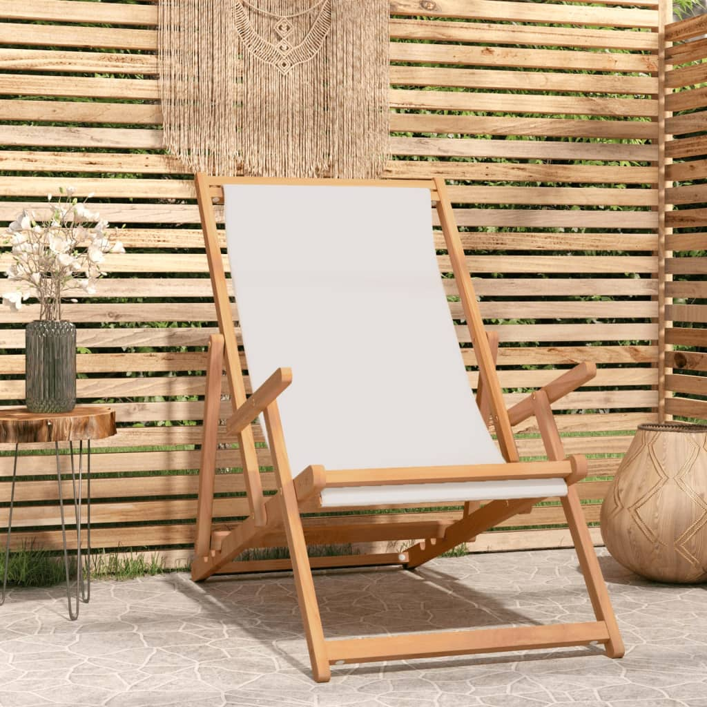 vidaXL Folding Beach Chair Solid Wood Teak Cream - Premium Outdoor Seating