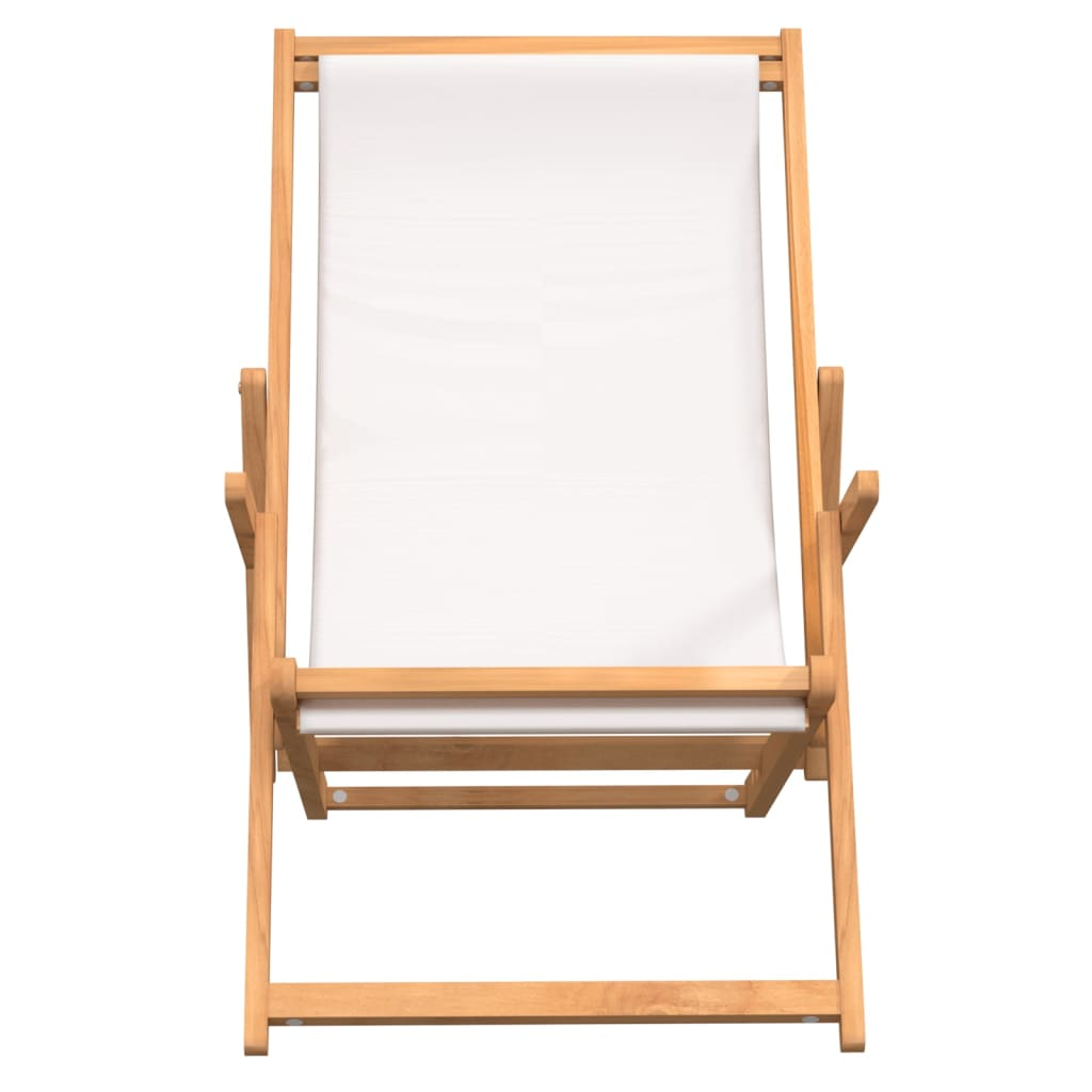 vidaXL Folding Beach Chair Solid Wood Teak Cream - Premium Outdoor Seating