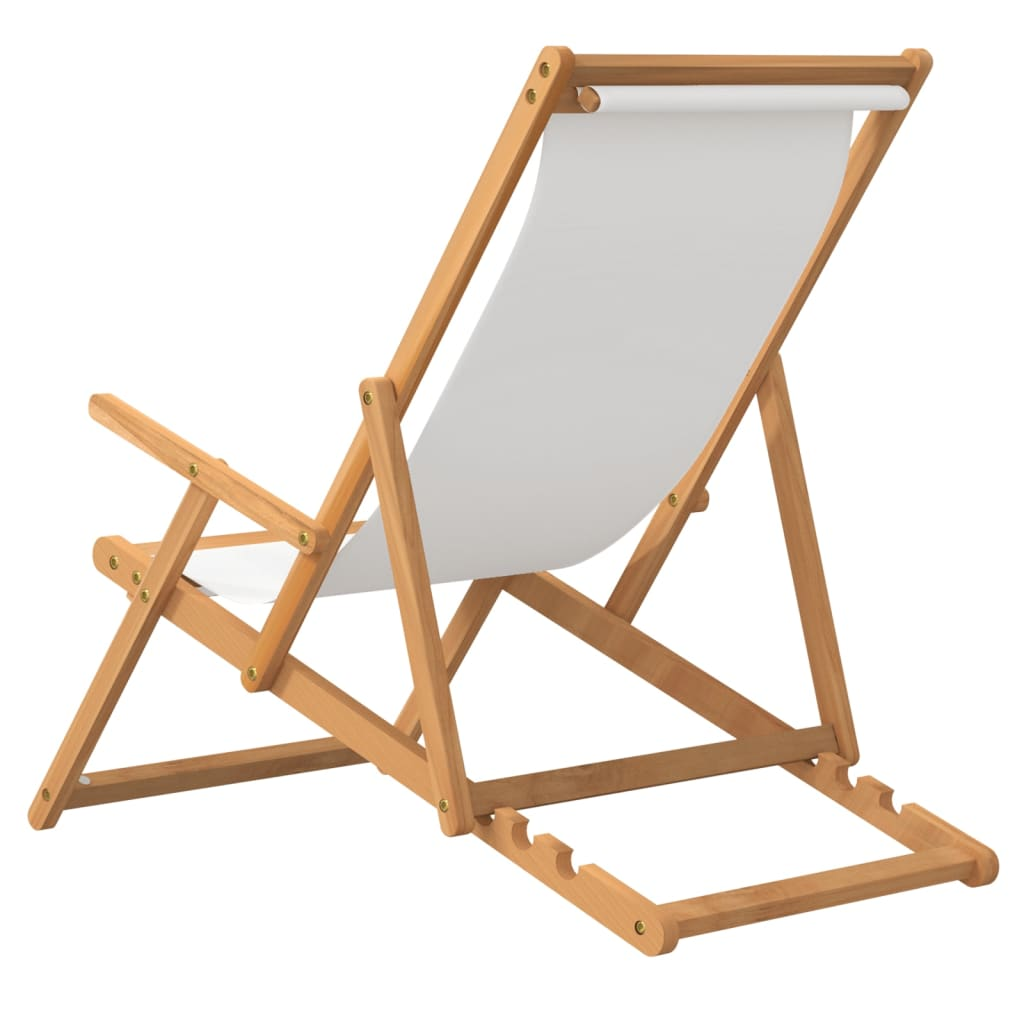 vidaXL Folding Beach Chair Solid Wood Teak Cream - Premium Outdoor Seating