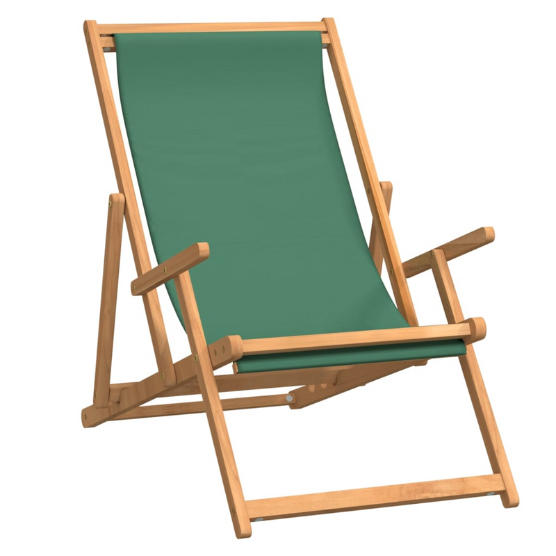 Folding Beach Chair Solid Wood Teak Green - Comfortable Seating for Your Garden, Beach, or Campsite