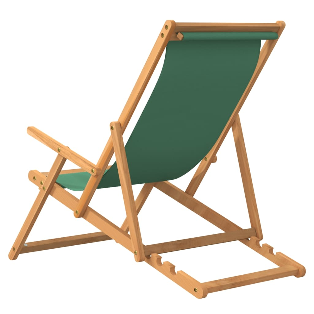 Folding Beach Chair Solid Wood Teak Green - Comfortable Seating for Your Garden, Beach, or Campsite