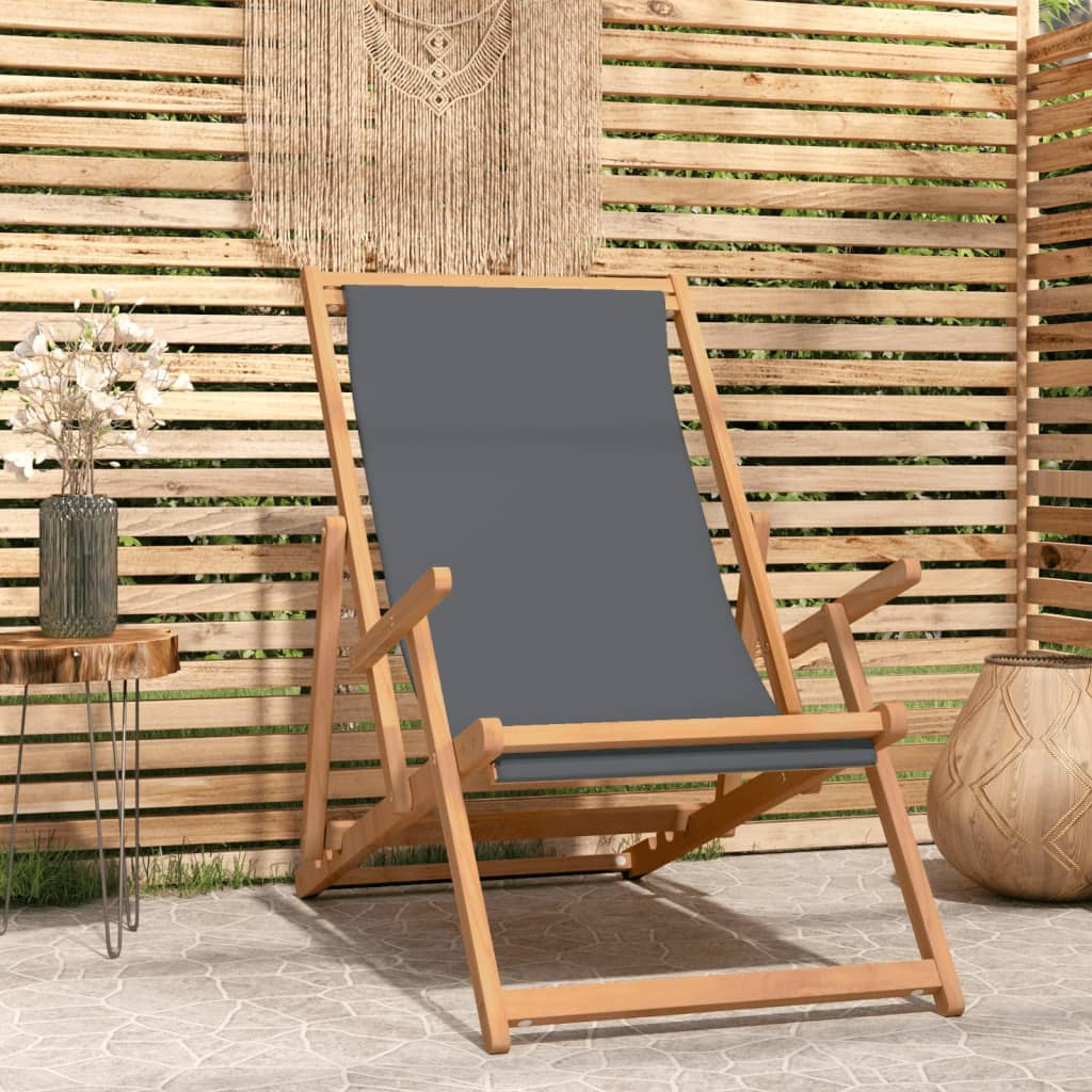 vidaXL Folding Beach Chair - Solid Wood Teak Grey