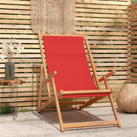 vidaXL Folding Beach Chair Solid Wood Teak Red - Premium Teak Wood, Adjustable Backrest, Foldable, Comfortable Seating