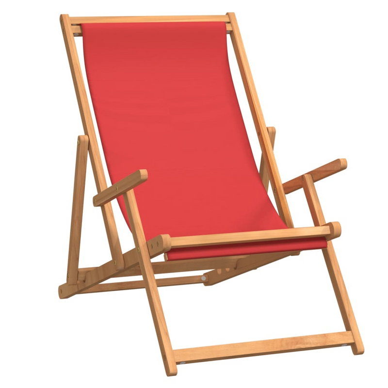 vidaXL Folding Beach Chair Solid Wood Teak Red - Premium Teak Wood, Adjustable Backrest, Foldable, Comfortable Seating