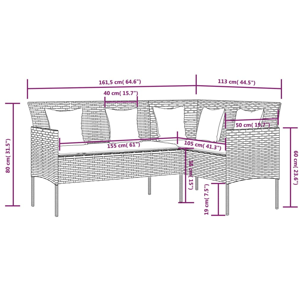 5 Piece L-shaped Couch Sofa Set with Cushions - Outdoor Patio Furniture