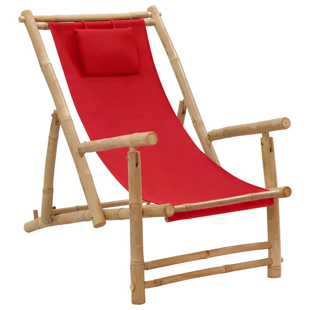 Deck Chair Bamboo and Canvas Red - Outdoor Furniture for Comfort and Style