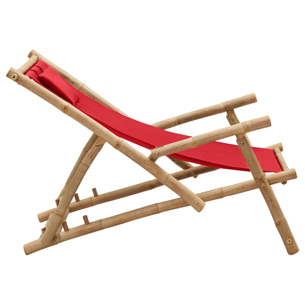 Deck Chair Bamboo and Canvas Red - Outdoor Furniture for Comfort and Style