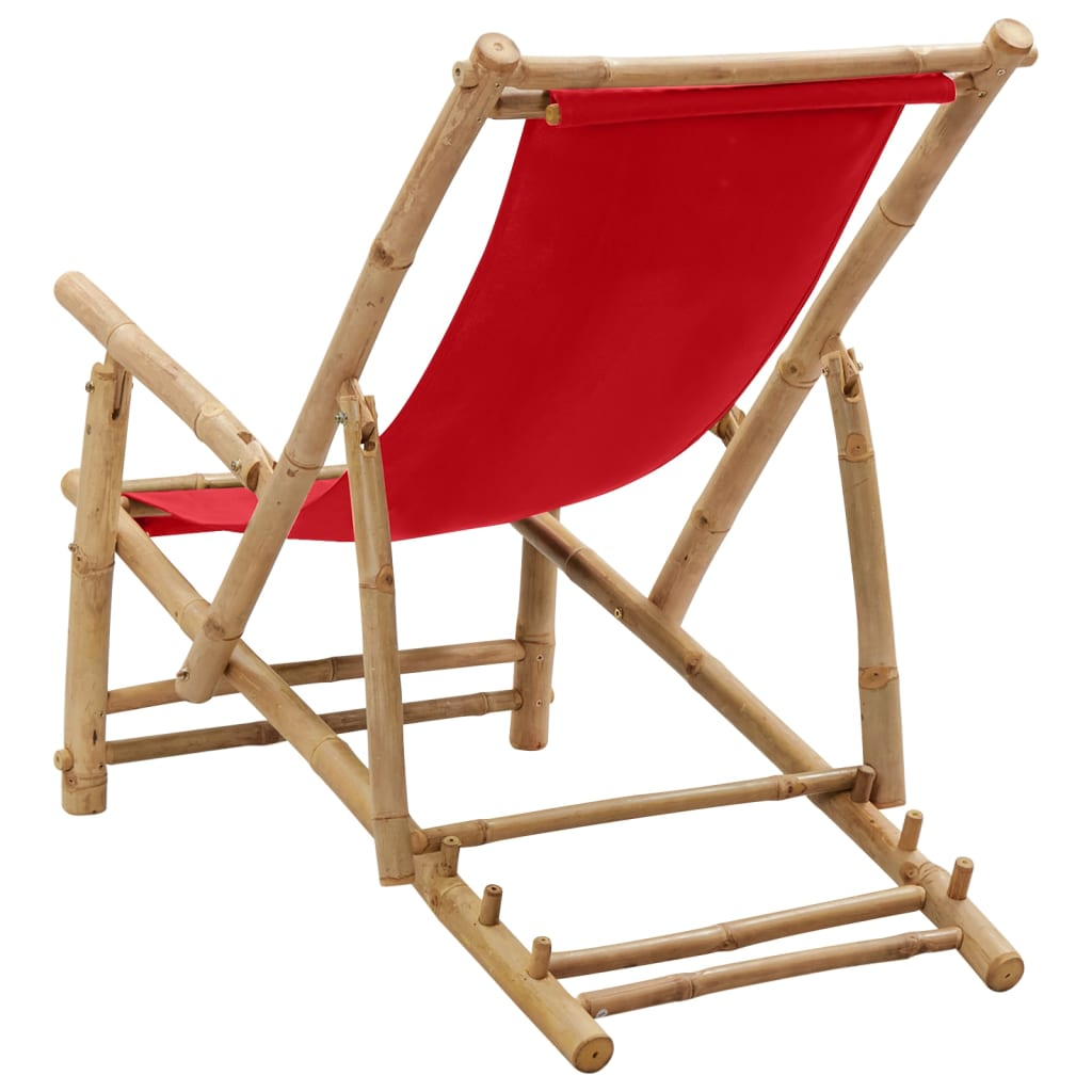 Deck Chair Bamboo and Canvas Red - Outdoor Furniture for Comfort and Style