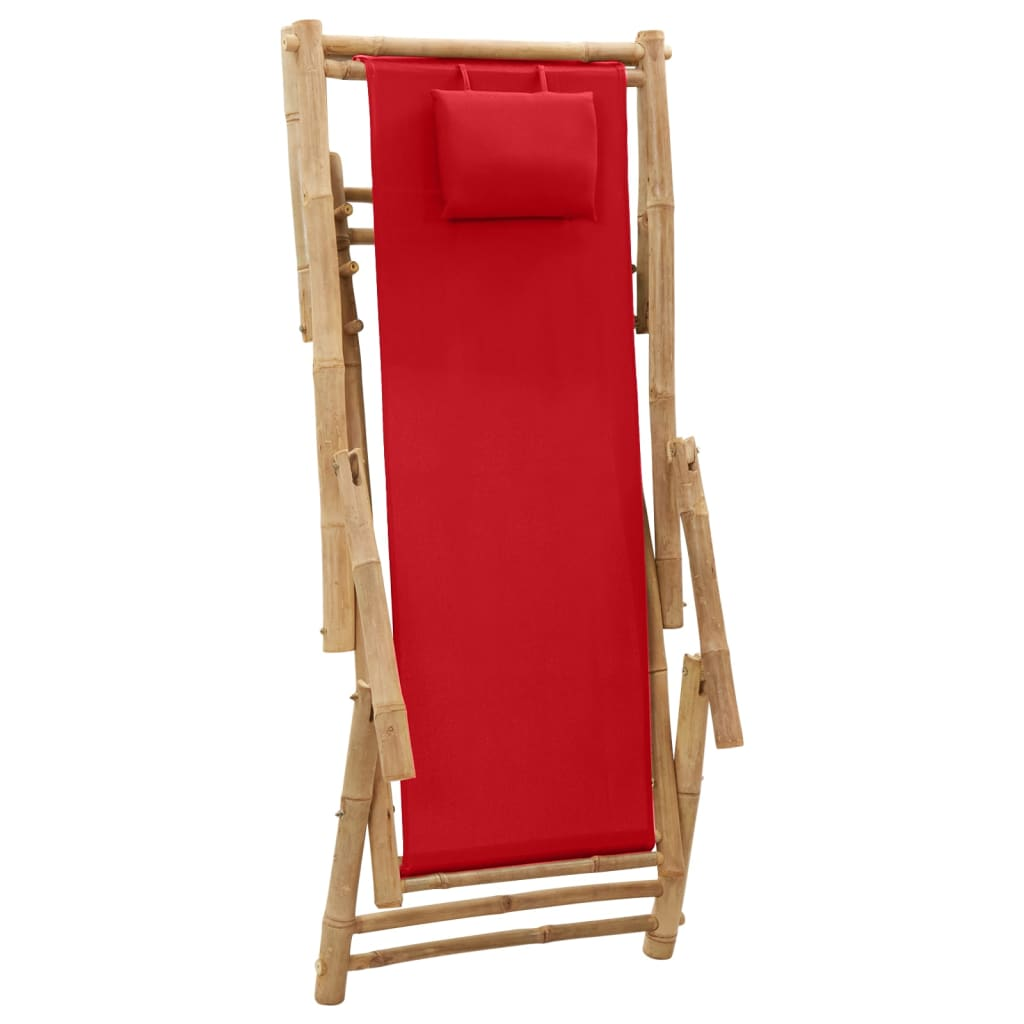 Deck Chair Bamboo and Canvas Red - Outdoor Furniture for Comfort and Style