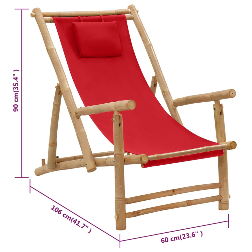 Deck Chair Bamboo and Canvas Red - Outdoor Furniture for Comfort and Style