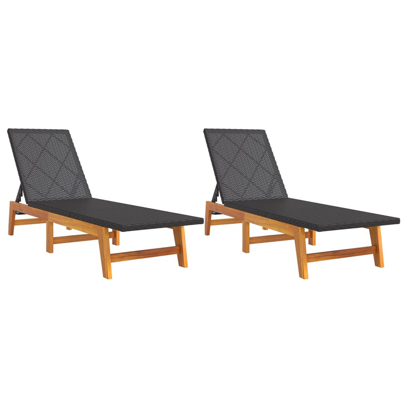 Sun Loungers 2 pcs Black and Brown Poly Rattan & Solid Wood Acacia - Outdoor Furniture for Ultimate Relaxation