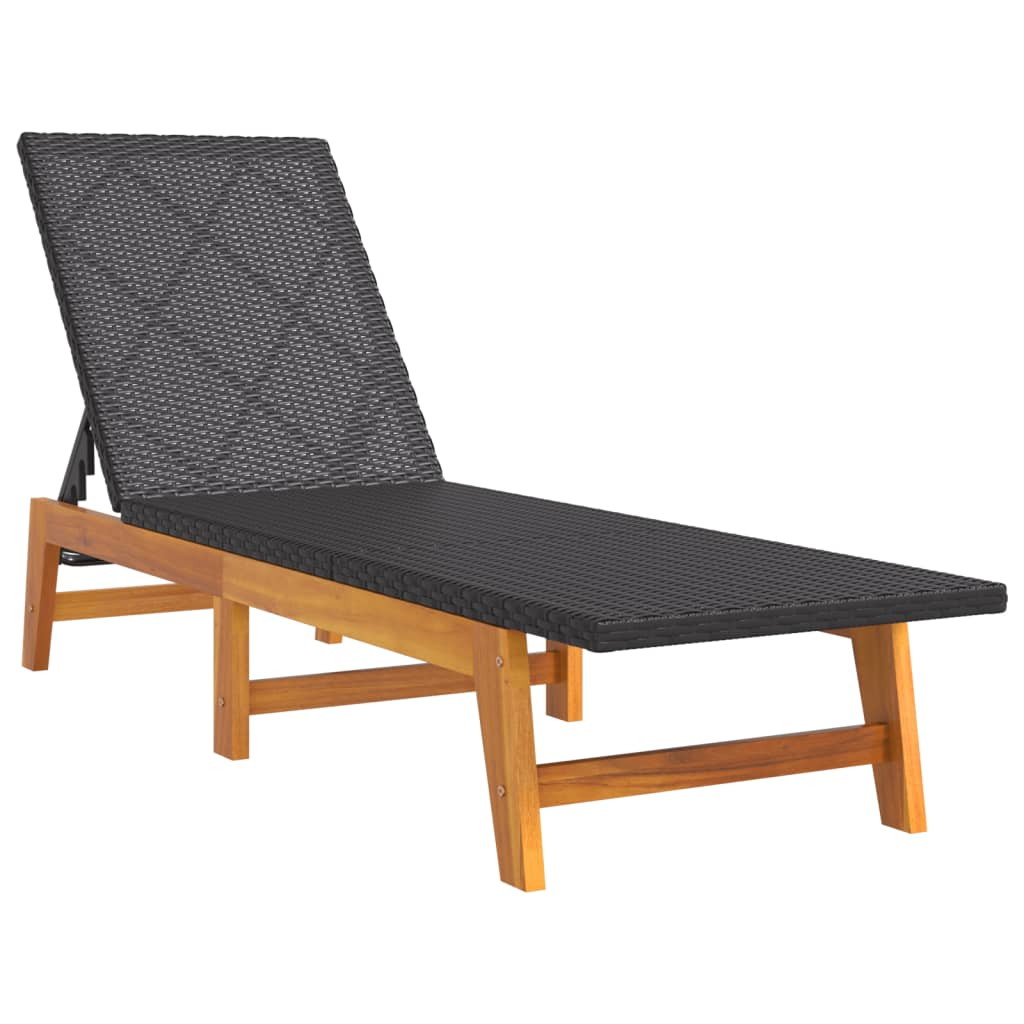 Sun Loungers 2 pcs Black and Brown Poly Rattan & Solid Wood Acacia - Outdoor Furniture for Ultimate Relaxation