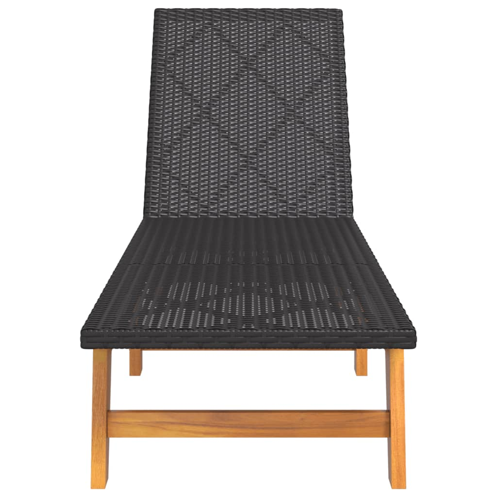 Sun Loungers 2 pcs Black and Brown Poly Rattan & Solid Wood Acacia - Outdoor Furniture for Ultimate Relaxation