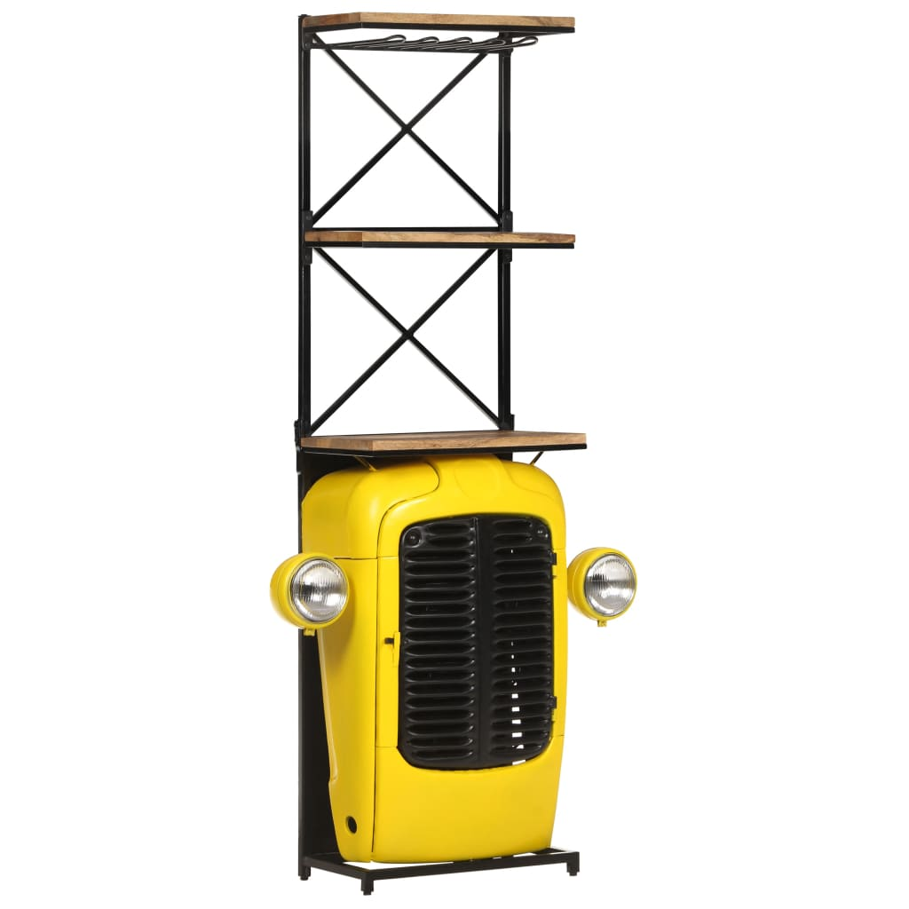 Tractor Wine Cabinet Yellow - Solid Mango Wood, 49x31x172 cm