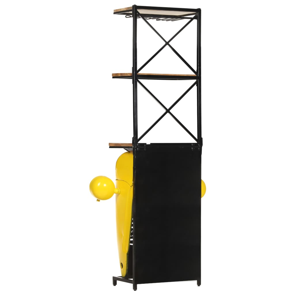 Tractor Wine Cabinet Yellow - Solid Mango Wood, 49x31x172 cm