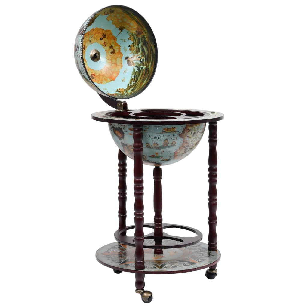 Globe Bar Wine Stand Eucalyptus Wood Blue - Elegant Wine Storage and Display