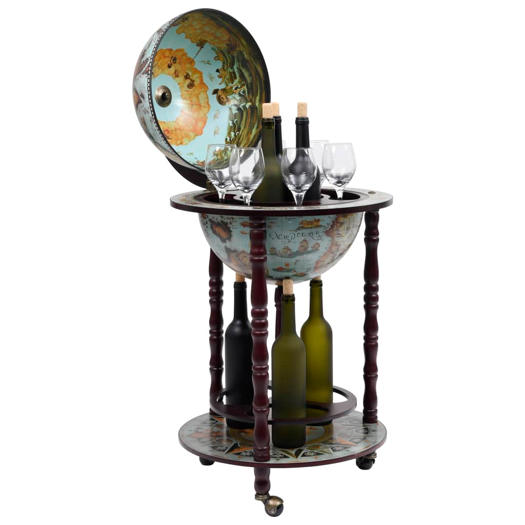 Globe Bar Wine Stand Eucalyptus Wood Blue - Elegant Wine Storage and Display