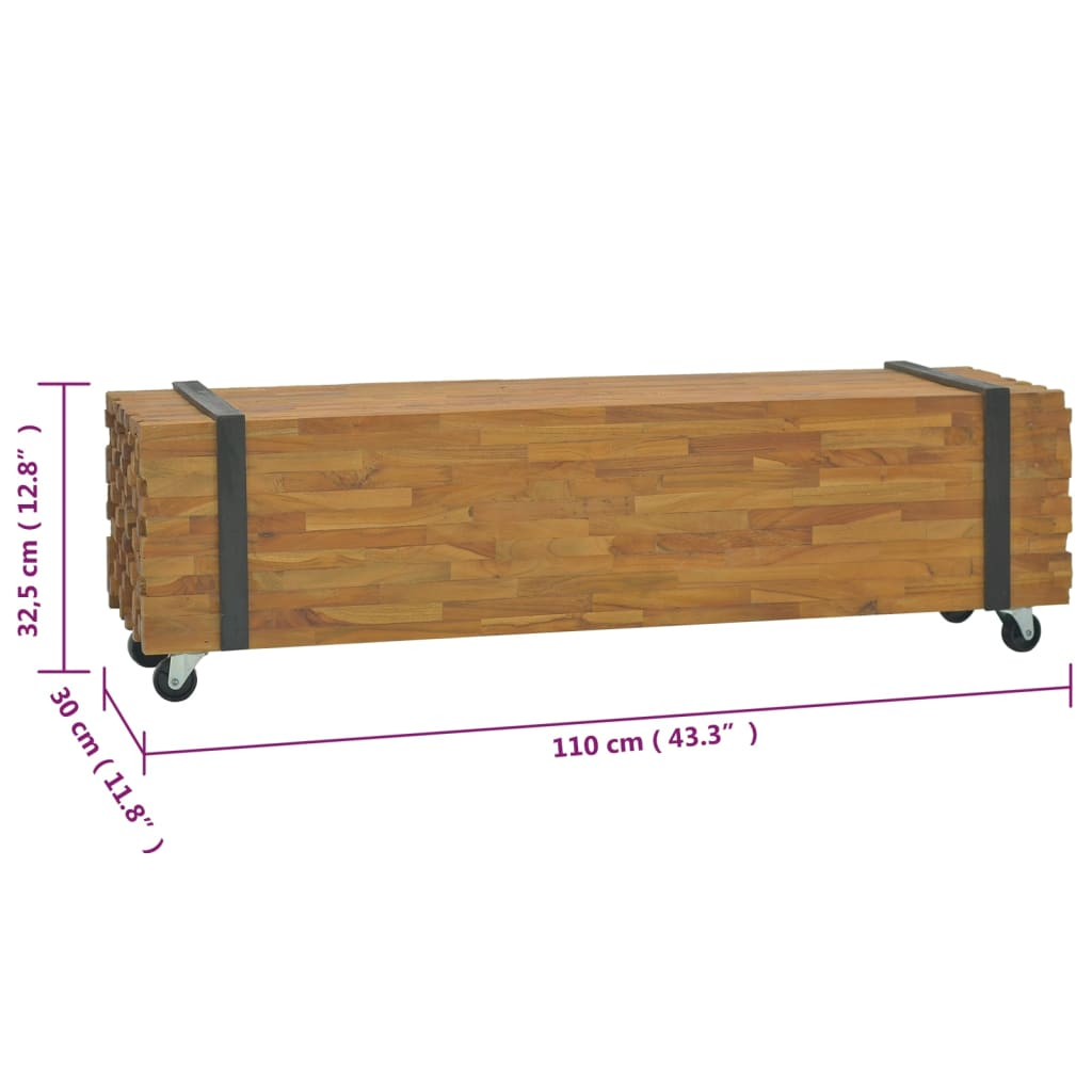 TV Stand 110x30x32.5 cm | Solid Teak Wood | Industrial Style