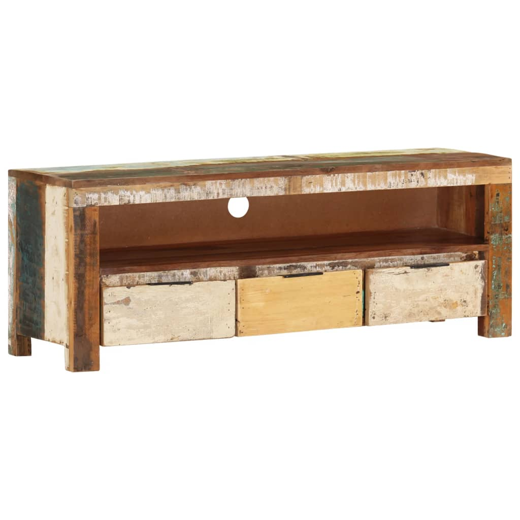 TV Cabinet 110x30x40 cm | Solid Reclaimed Wood | Handmade | Ample Storage Space