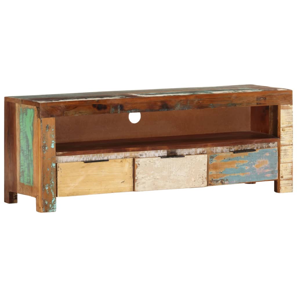 TV Cabinet 110x30x40 cm | Solid Reclaimed Wood | Handmade | Ample Storage Space