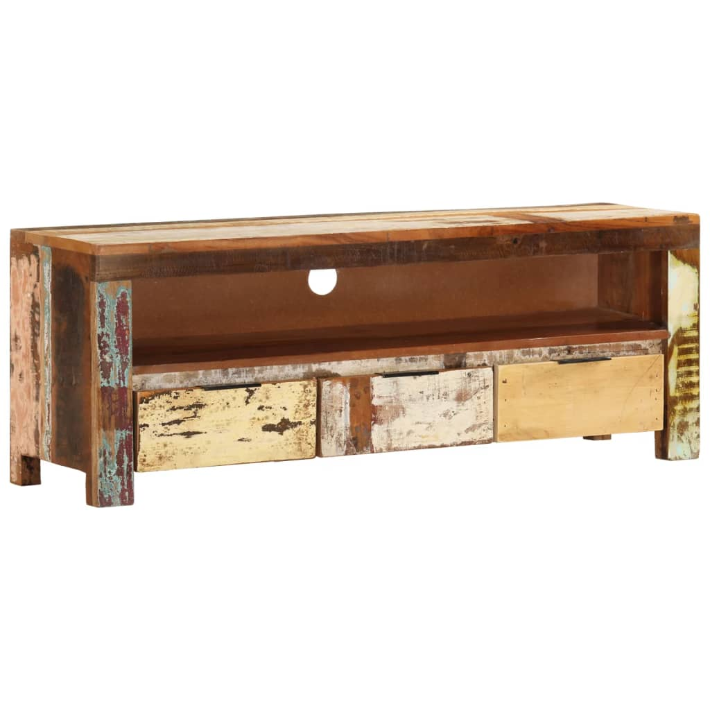 TV Cabinet 110x30x40 cm | Solid Reclaimed Wood | Handmade | Ample Storage Space