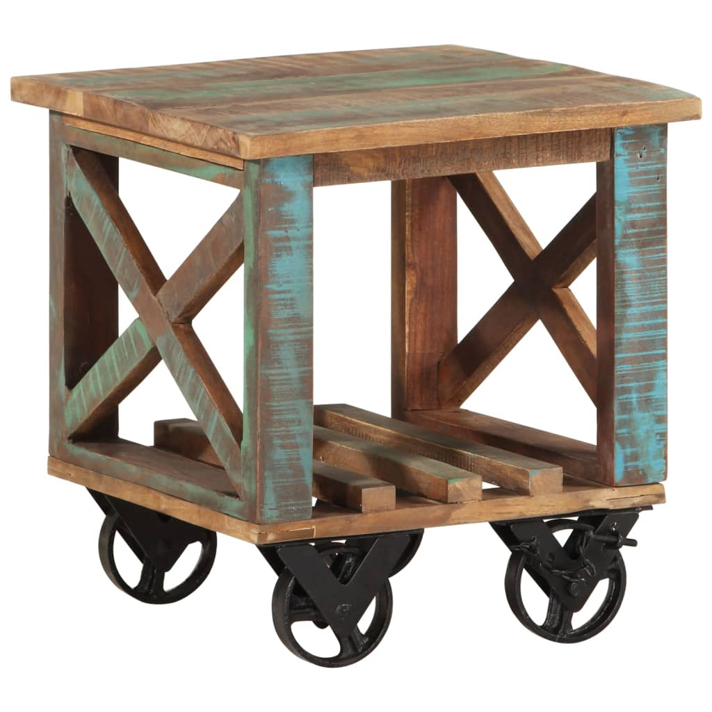 Side Table with Wheels 40x40x42 cm - Solid Wood Reclaimed | Farmhouse Style