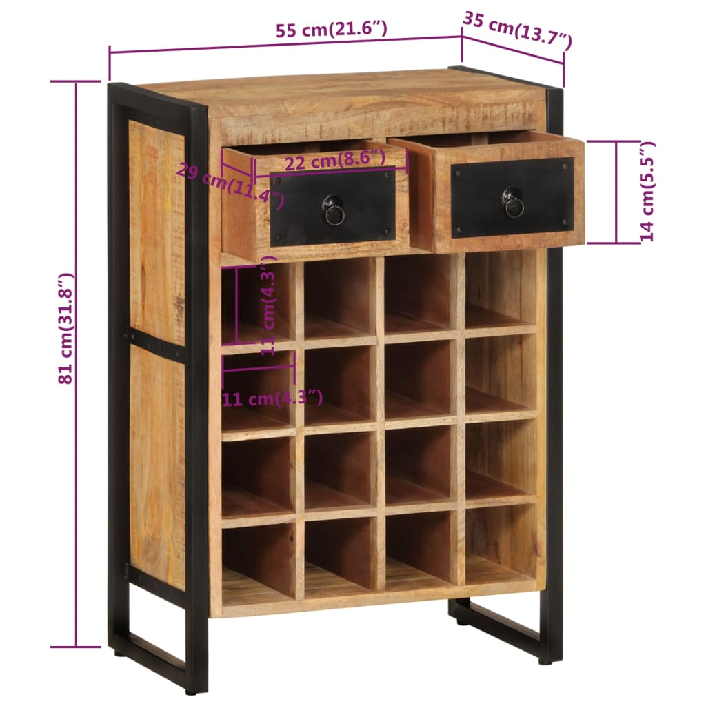 Wine Rack for 16 Bottles - Solid Wood Mango, Handmade with Ample Storage Space