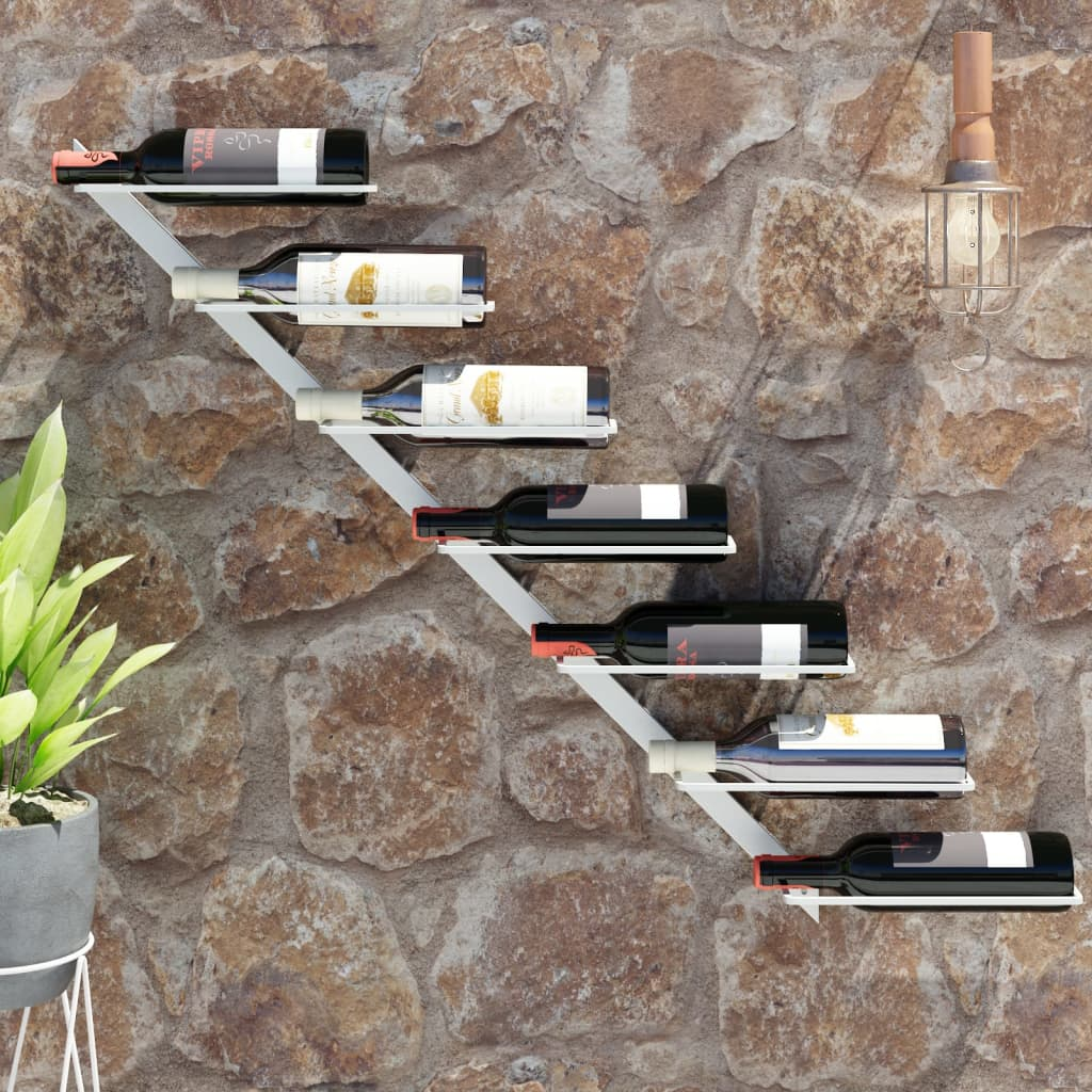 Wall-mounted Wine Rack for 7 Bottles - White Metal | Organizer and Storage for Modern Kitchens, Pantry, and Bars