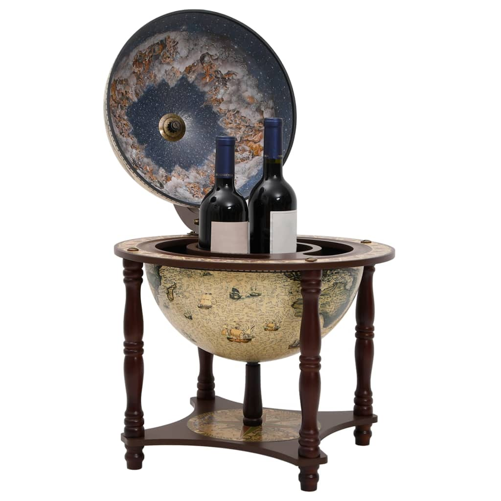 Globe Bar Wine Stand Brown Solid Wood Eucalyptus – Elegant Storage Solution for Wine and Glasses