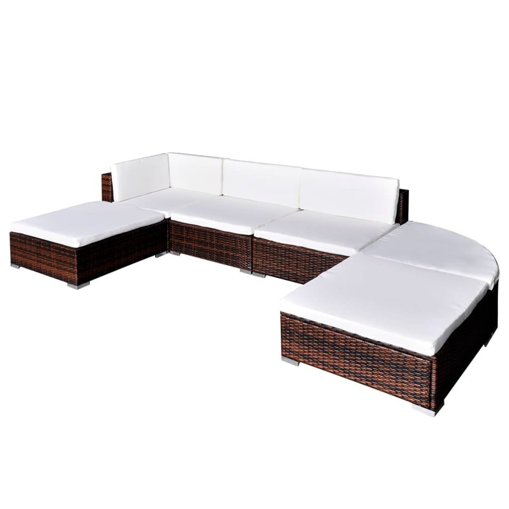 6 Piece Garden Lounge Set with Cushions Poly Rattan Brown