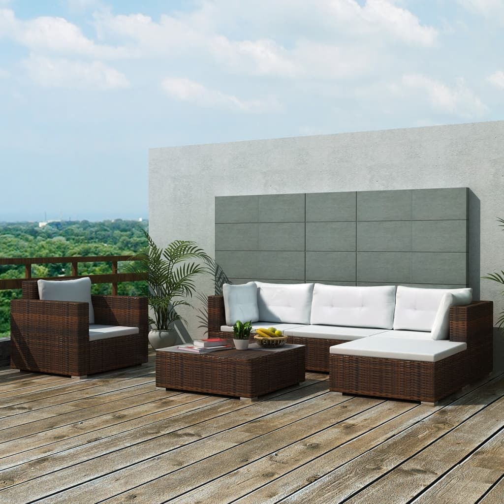 6 Piece Garden Lounge Set with Cushions Poly Rattan Brown - Outdoor Furniture for Comfort and Style