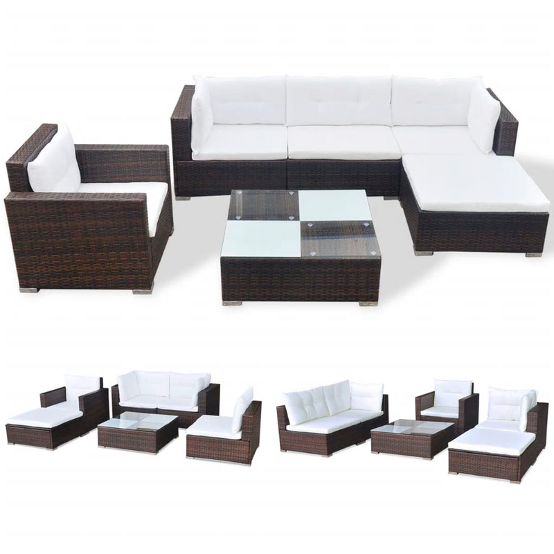 6 Piece Garden Lounge Set with Cushions Poly Rattan Brown - Outdoor Furniture for Comfort and Style