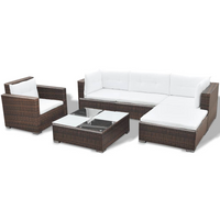 6 Piece Garden Lounge Set with Cushions Poly Rattan Brown - Outdoor Furniture for Comfort and Style