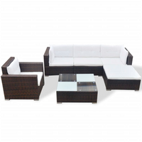 6 Piece Garden Lounge Set with Cushions - Poly Rattan Brown | Outdoor Furniture