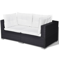 6 Piece Garden Lounge Set with Cushions - Poly Rattan Black