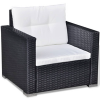 6 Piece Garden Lounge Set with Cushions - Poly Rattan Black