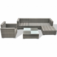 6 Piece Garden Lounge Set with Cushions Poly Rattan Grey