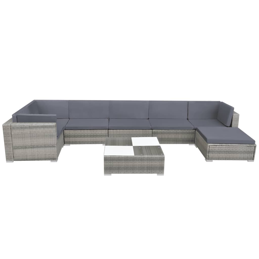 8 Piece Garden Lounge Set with Cushions - Poly Rattan Grey