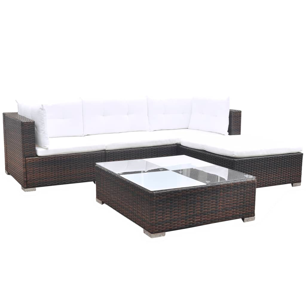 5 Piece Garden Lounge Set with Cushions Poly Rattan Brown - Modern Elegance for Your Outdoor Living Space