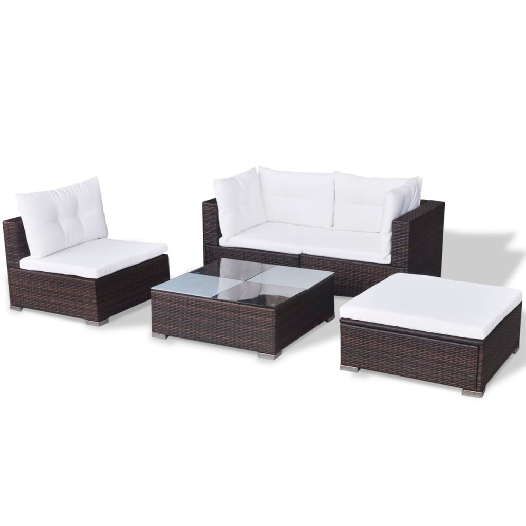 5 Piece Garden Lounge Set with Cushions Poly Rattan Brown - Modern Elegance for Your Outdoor Living Space