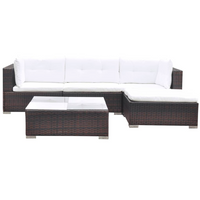 5 Piece Garden Lounge Set with Cushions Poly Rattan Brown - Modern Elegance for Your Outdoor Living Space