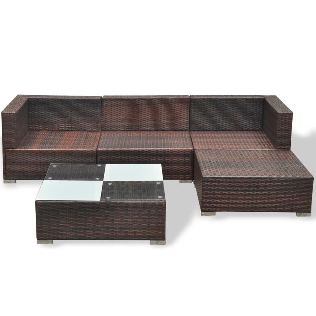 5 Piece Garden Lounge Set with Cushions Poly Rattan Brown - Modern Elegance for Your Outdoor Living Space