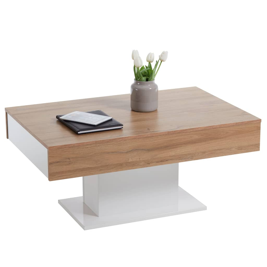 FMD Coffee Table Antique Oak and White - Stylish Contemporary Design with Hidden Storage