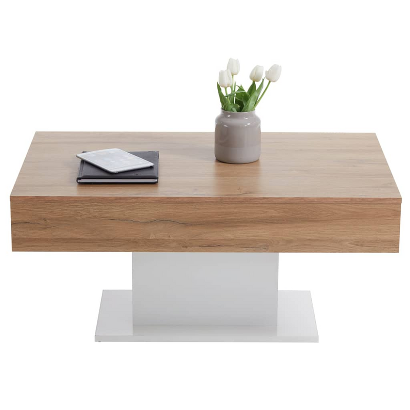 FMD Coffee Table Antique Oak and White - Stylish Contemporary Design with Hidden Storage